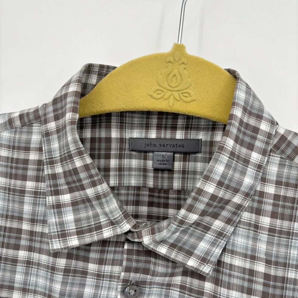 John Varvatos Shirt Large Plaid Long Sleeve Button Up Cotton Double Flap Pockets - Picture 3 of 8